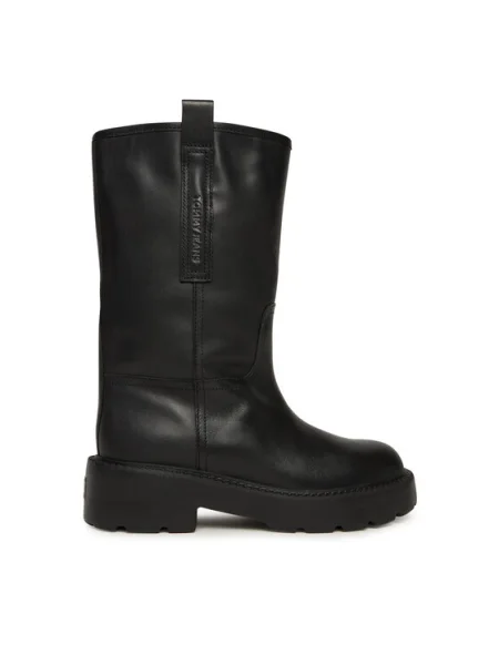 Tommy Jeans Botine Tjw Leather Mid Tubular Boot negru