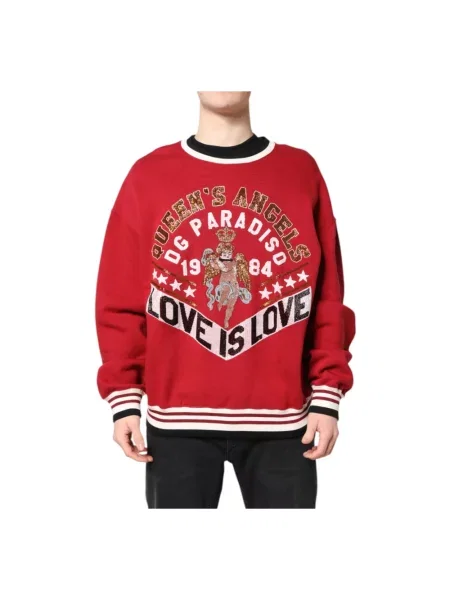 Dzianinowa bluza Dolce And Gabbana z cekinami czerwona