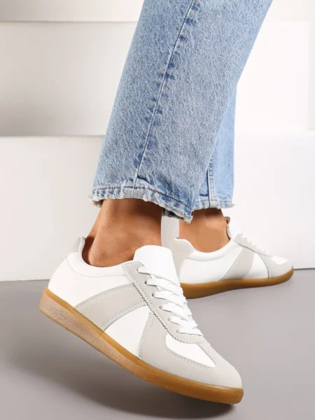 Sneakerși Gri-Albi cu Cusături Decorative Sumina gri