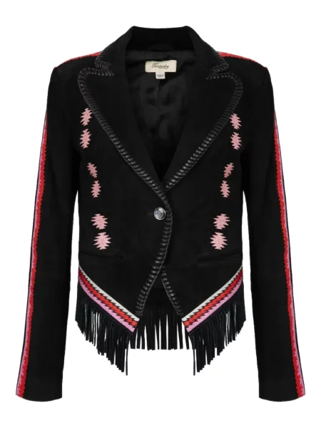 Sacou Temperley London cu broderie din piele de căprioară negru