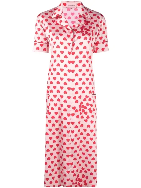 Satynowa sukienka koszulowa Natasha Zinko z nadrukiem w serca