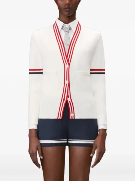 Cardigan Thom Browne cu decolteu în V alb