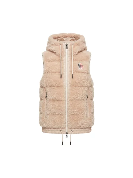 Kamizelka puchowa Moncler z kapturem beżowa