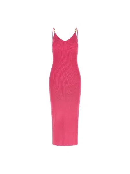 Sukienka Versace garniturowa ze stretchu prążkowana różowa