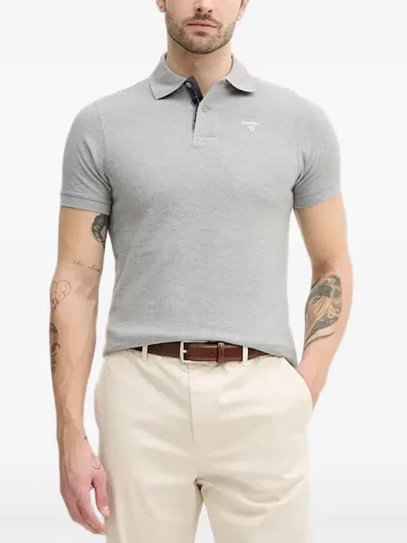 Tricou polo Barbour cu autograf gri