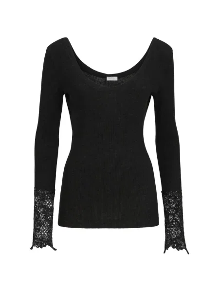 Pulover Brunello Cucinelli cu broderie de lână negru
