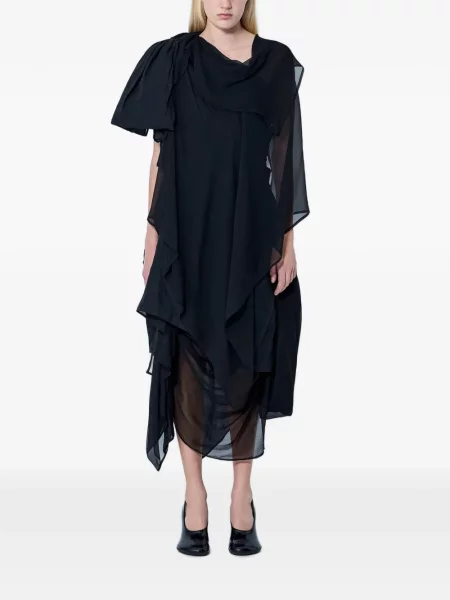 Decora rochie midi Yohji Yamamoto asimetrică drapată negru