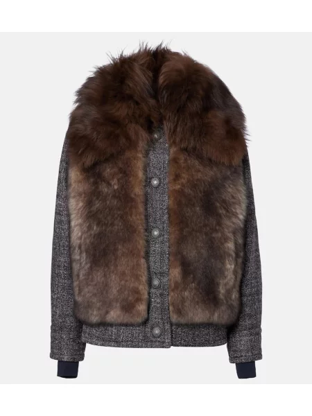 Jeździć na nartach kurtka puchowa Moncler Grenoble wełniana brązowa