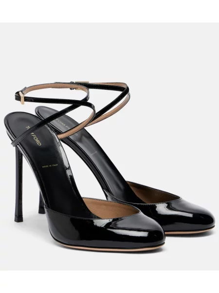 Pantofi cu toc Tom Ford din piele de lac slingback negru