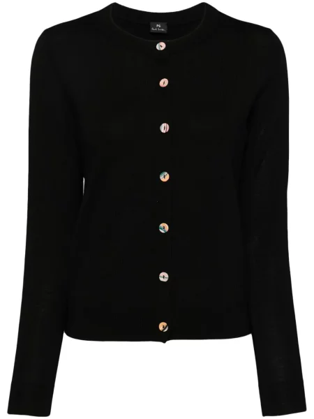 Cardigan Ps Paul Smith de lână cu nervuri negru