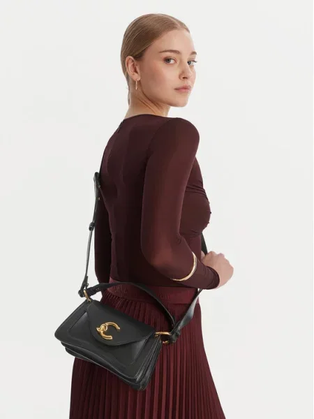 Torebka Coccinelle skórzana z kokardką czarna