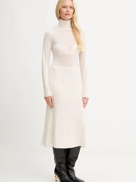 Elisabetta Franchi rochie cu lână bej