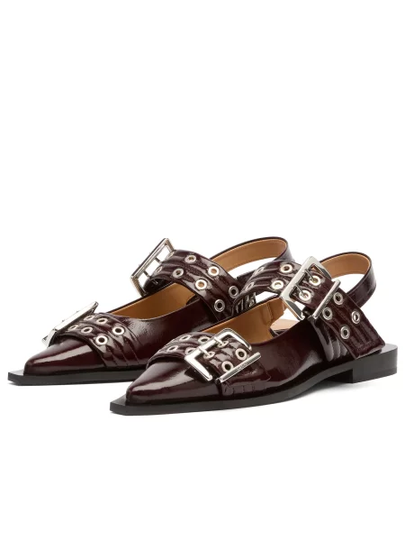 GANNI baleriny Feminine Buckle Ballerina z odkrytą piętą bordowy