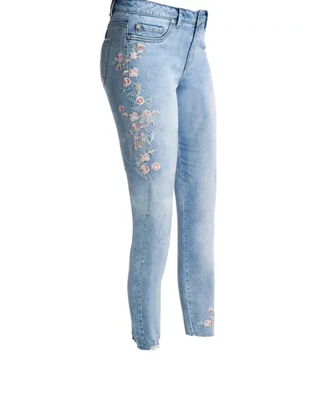 Jeansy skinny średni stan cropped niebieskie