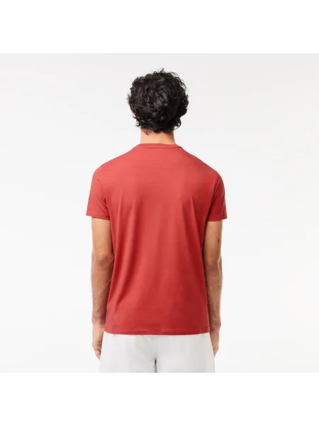 Lacoste T-Shirt Z Dekoltem Typu Crew Neck Z Bawełny Pima różowy