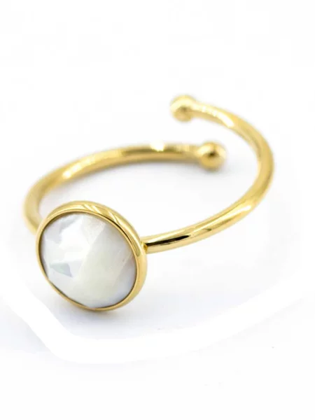 Sergio Engel Prsten Beach Ring 01 Vergoldeter Edelstahlring mit Naturstein-Cabouchon' bijela