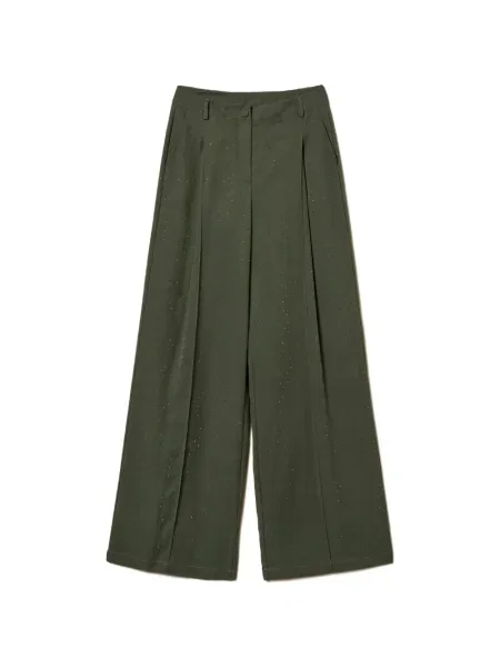 Pantaloni Twinset cu tepi din țesătură twill verde