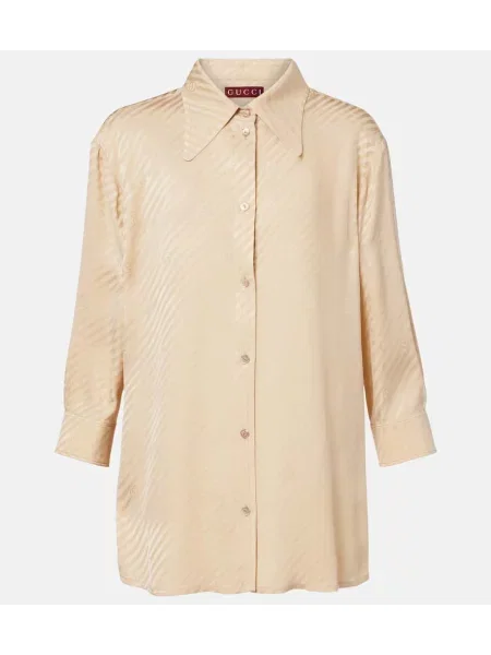 Cămașă Gucci de mătase cu dungi bej