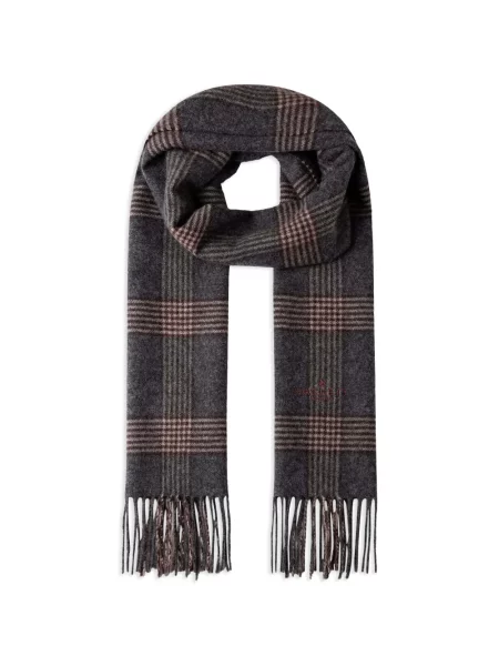 Fular Hackett London cu broderie în carouri gri