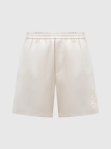 Шорти з вишивкою монограми логотипа Balmain бежеві