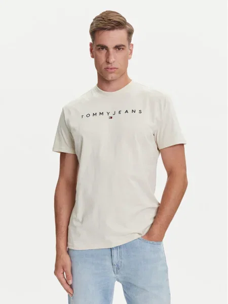 Тениска Tommy Jeans с апликация бежово