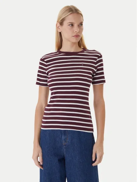 Тениска Tommy Hilfiger дамска бяло винено червено
