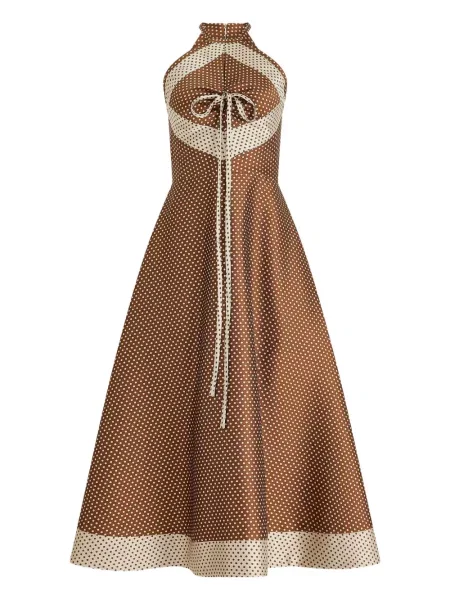 Rochie midi Rosie Assoulin cu buline până la genunchi de costum maro