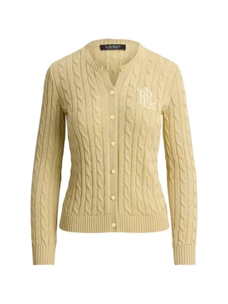 Cardigan Lauren Ralph Lauren cu broderie tricotate galben