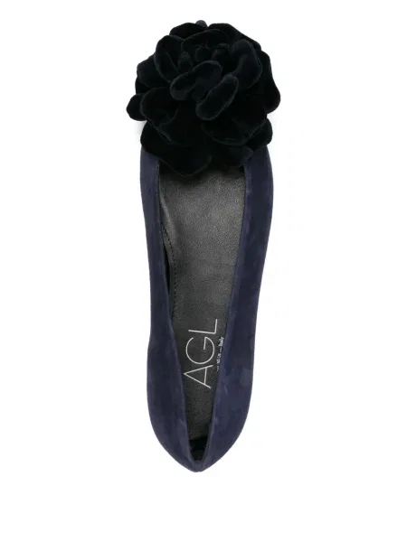 Pantofi cu toc Agl din piele de căprioară cu model floral fără toc albastru