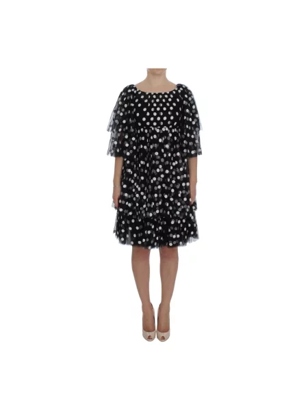 Sukienka Dolce And Gabbana w grochy z falbankami czarna