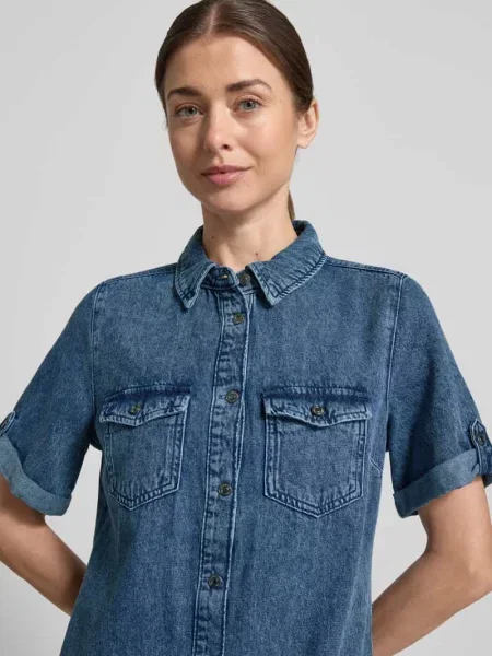 Taliowana sukienka dżinsowa z mieszanki bawełny Vero Moda niebieska