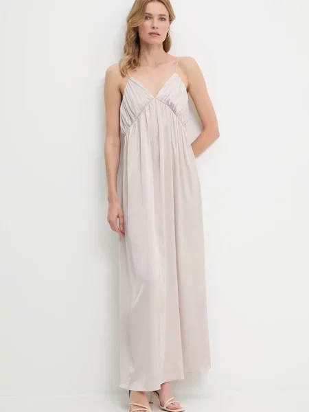 Answear Lab sukienka maxi rozkloszowana beżowy