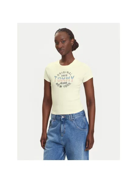 Tommy Jeans Marškinėliai Kreminė Slim Fit