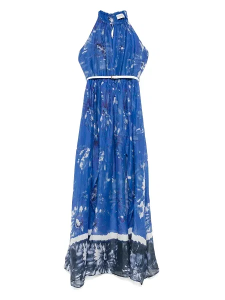Sukienka maxi Ermanno Firenze w kwiatki z nadrukiem garniturowa niebieska