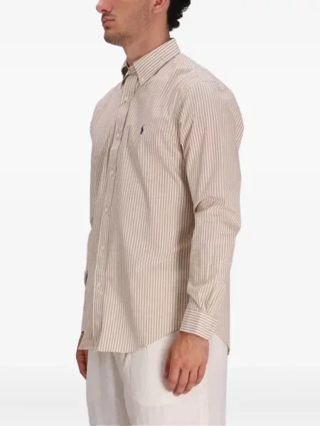 Ленена риза Polo Ralph Lauren бродирана на райета бяло