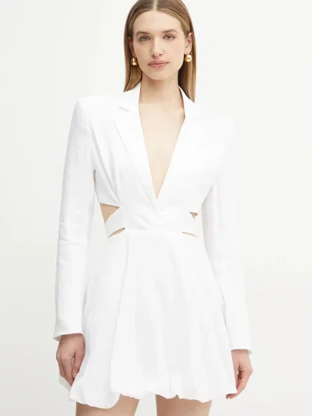 Bardot sukienka lniana mini prosta biały