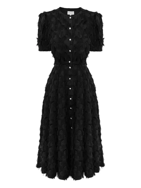 Rochie midi Post Meridiem cu franjuri până la genunchi de costum negru