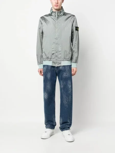 Ilgas bomber striukė Stone Island ilgomis rankovėmis akmenys pilka