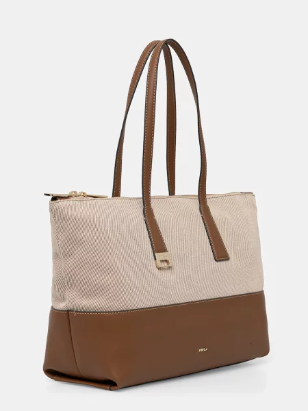Furla Geantă shopper FURLA OLIVIA cu adaos de piele bej