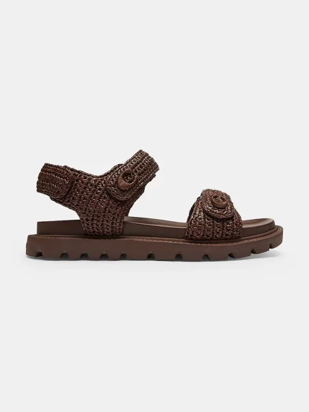 Coach sandale cu plat pentru femei din piele Brynn Raffia Sandal maro