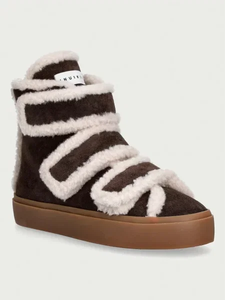 Inuikii Shearling Velcro High sneakers pentru femei din piele întoarsă maro