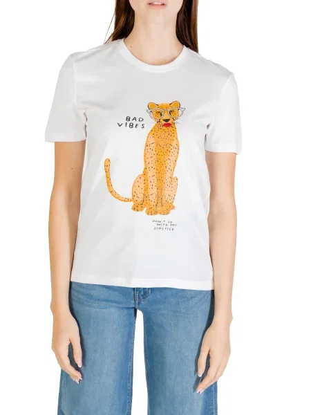 Koszulka Only z nadrukiem z krótkim rękawem o krotszym kroju biała