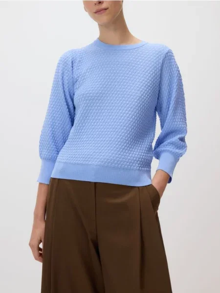 Reserved Pulover cu mâneci bufante albastru-pal albastru