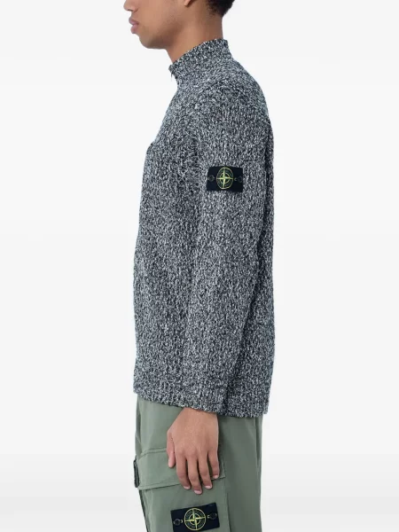 Pulover Stone Island cu strasuri de jumătate de fermoar negru