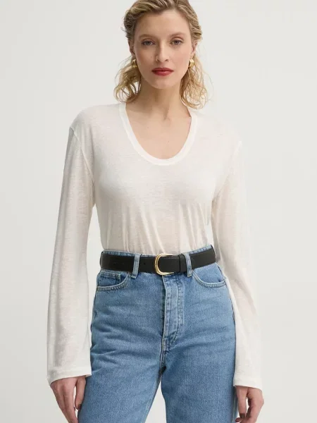 By Malene Birger longsleeve z domieszką lnu AMALOU beżowa