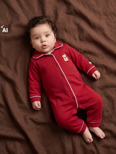 Sinsay vánoční overal s výšivkou medvídka burgundy