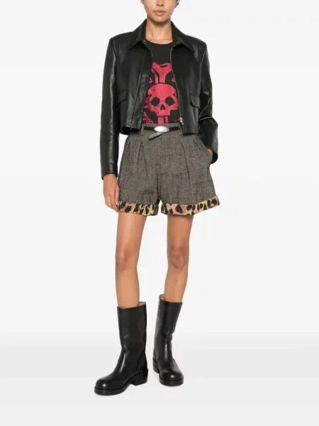 Pantaloni scurți R13 cu imagine cu model leopard maro