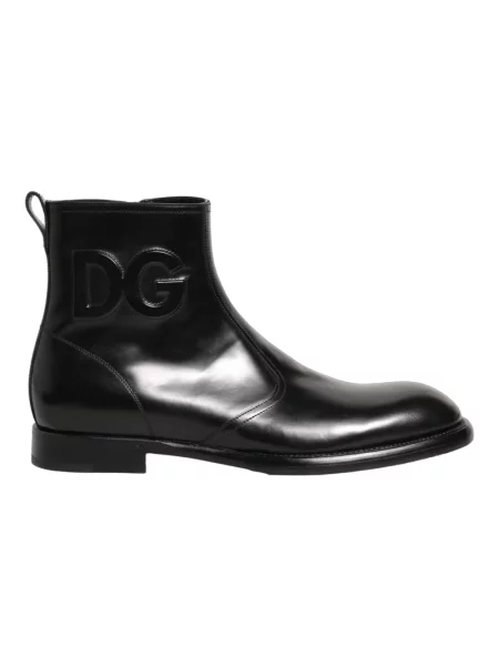 Botki Dolce And Gabbana skórzane z logo czarne