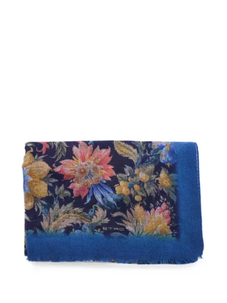 Fular Etro din cașmir cu model floral cu imagine albastru