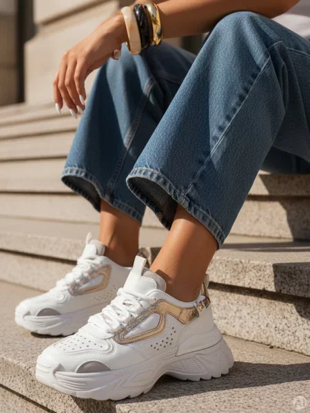 Sneakersy na platformie CELESTIC Dstreet białe
